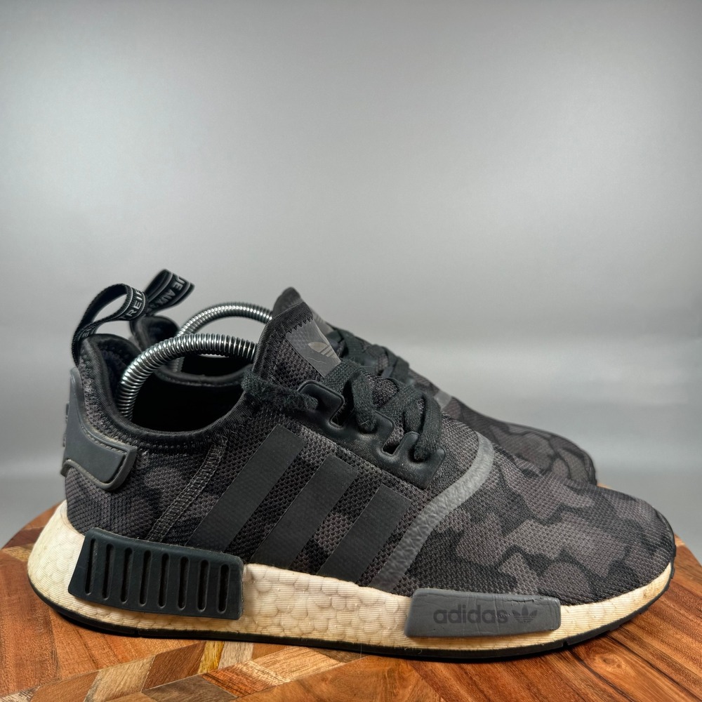 Adidas NMD R1 Core Black Grey Camo Mesh Running Shoes D96616 Mens 8.5